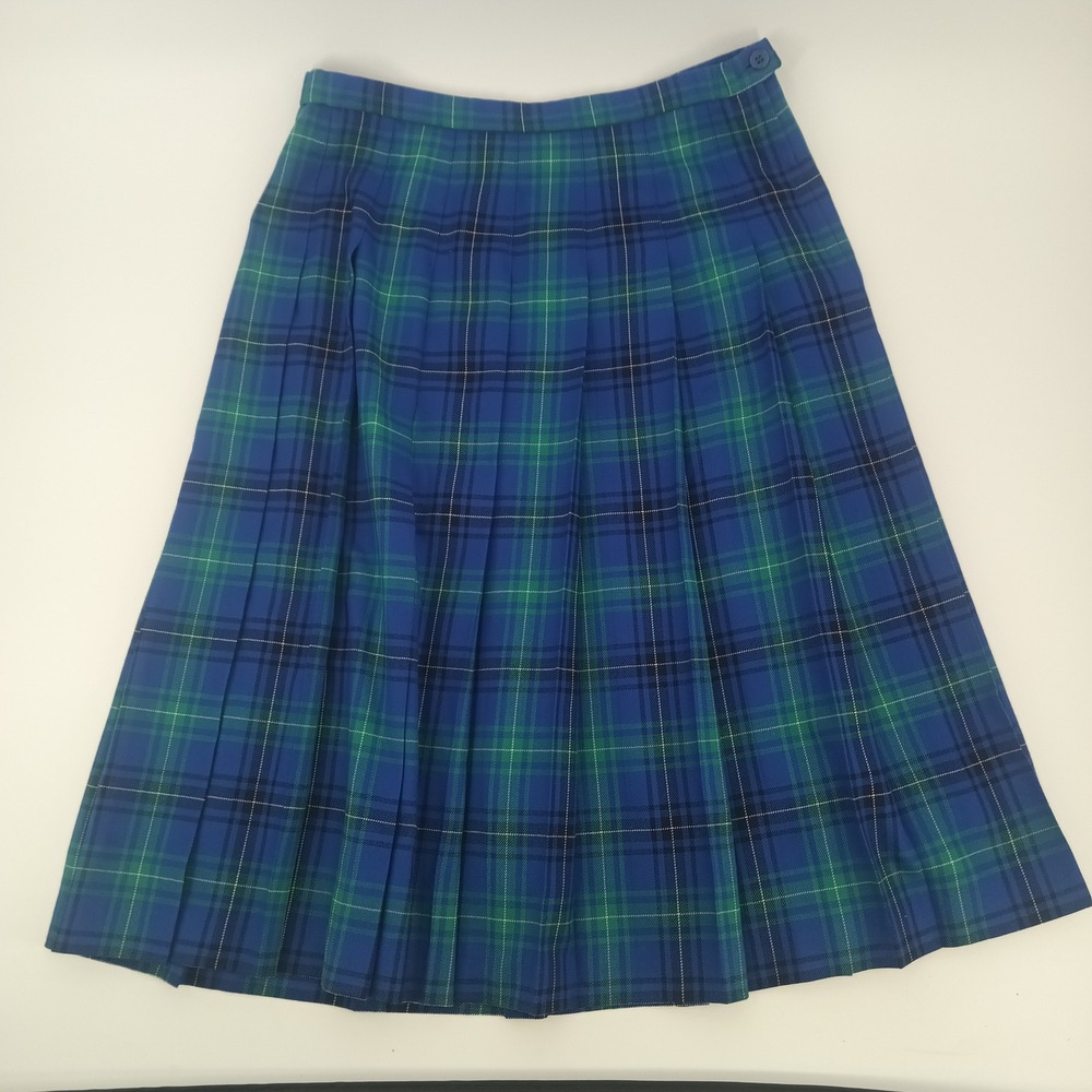Pendleton Petite Blue Green Plaid Wool Pleated Skirt Made in USA Size 16P 32 in.